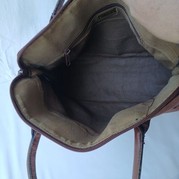 Dillards Woven Insert Brown Leather Bag Satchel Purse Vintage 90s Y2K - Picture 7 of 13